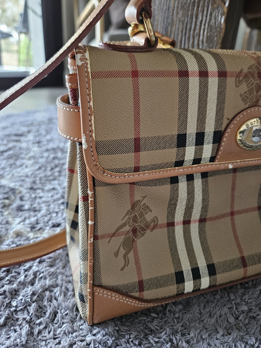Burberry Beige Vintage Check Leather Trim Satchel - Picture 4 of 12